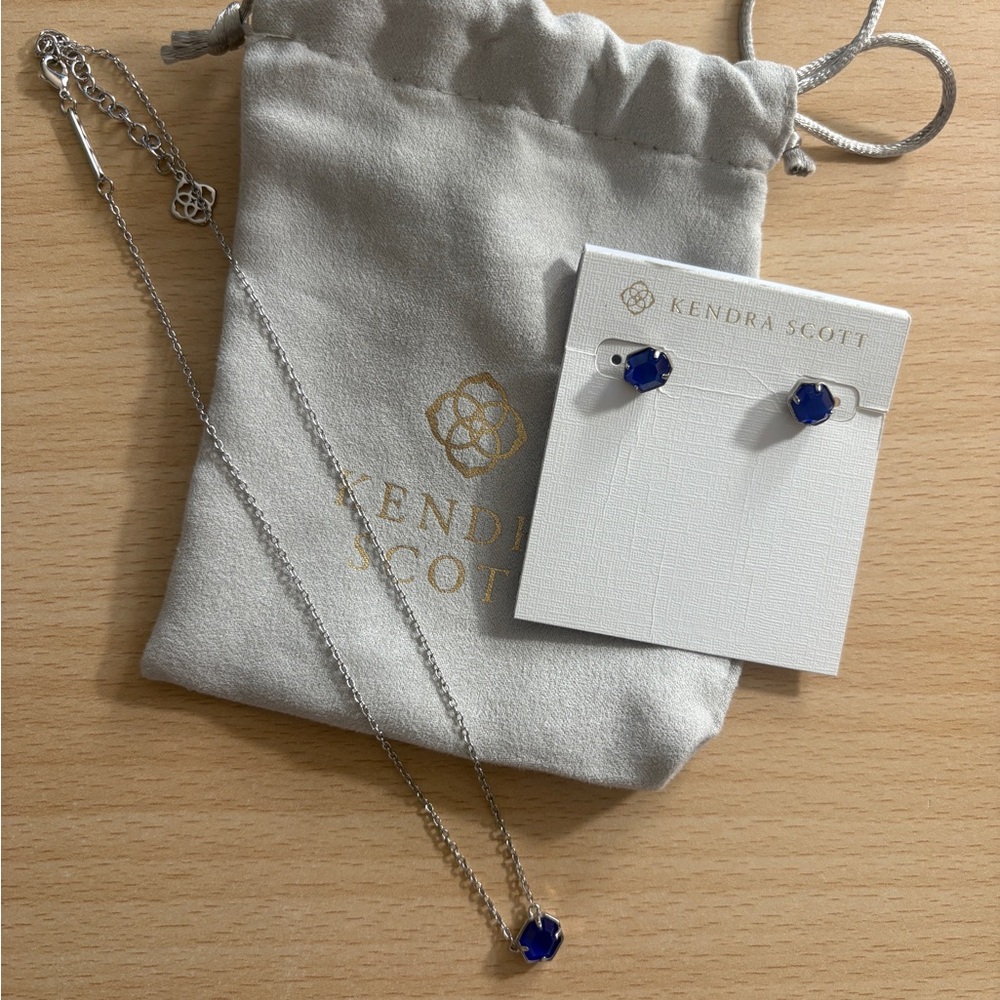 Kendra Scott Silver & Cobalt Necklace/Earrings Set